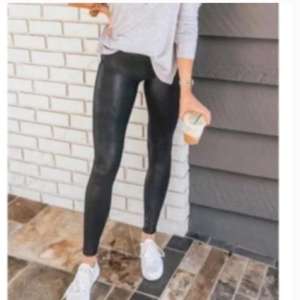 Spanx Faux Leather Black‎ Metallic Legging size Small